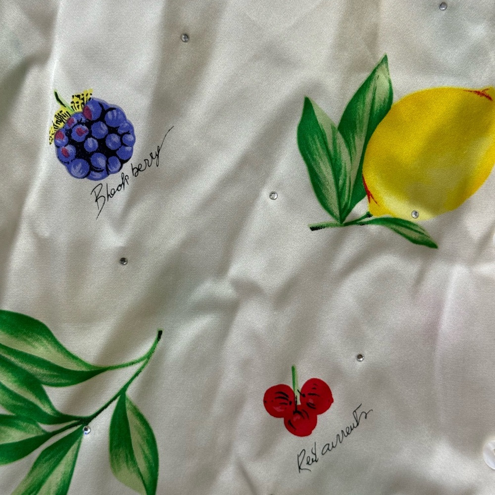 Starington Vintage Fruit Print Silk Button Up Blouse - Picture 5 of 7